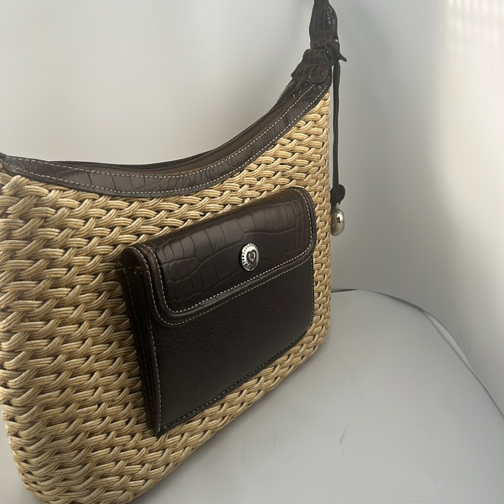 Brighton Leather Woven Exterior Satchel Top Handle Bag with heart charm - Picture 10 of 12
